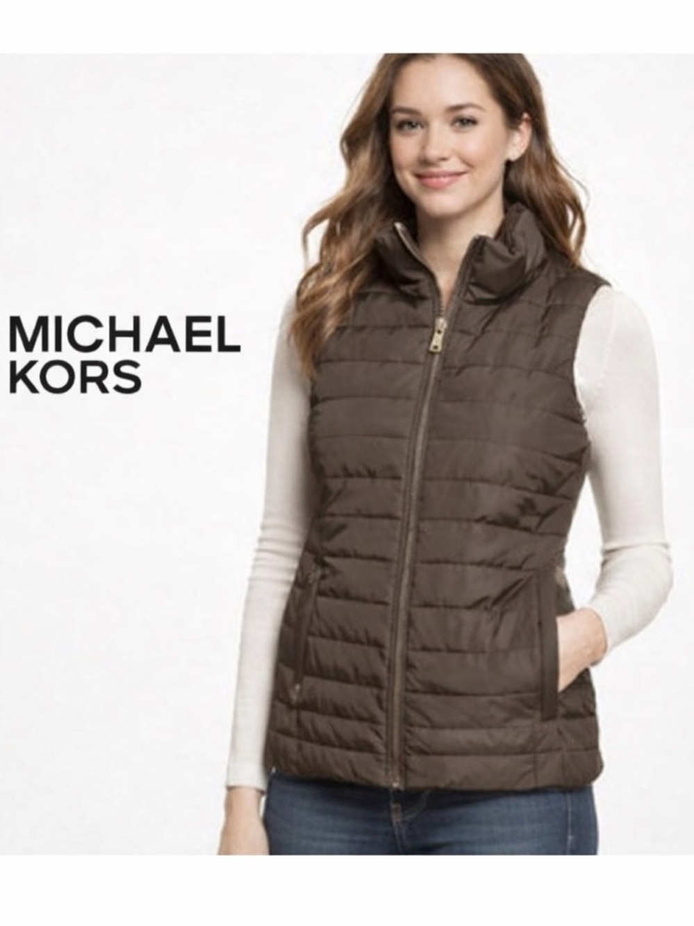 Michael Kors Quilted Puffer Vest in Duffle Color with Gold Hardware Size XS NWT